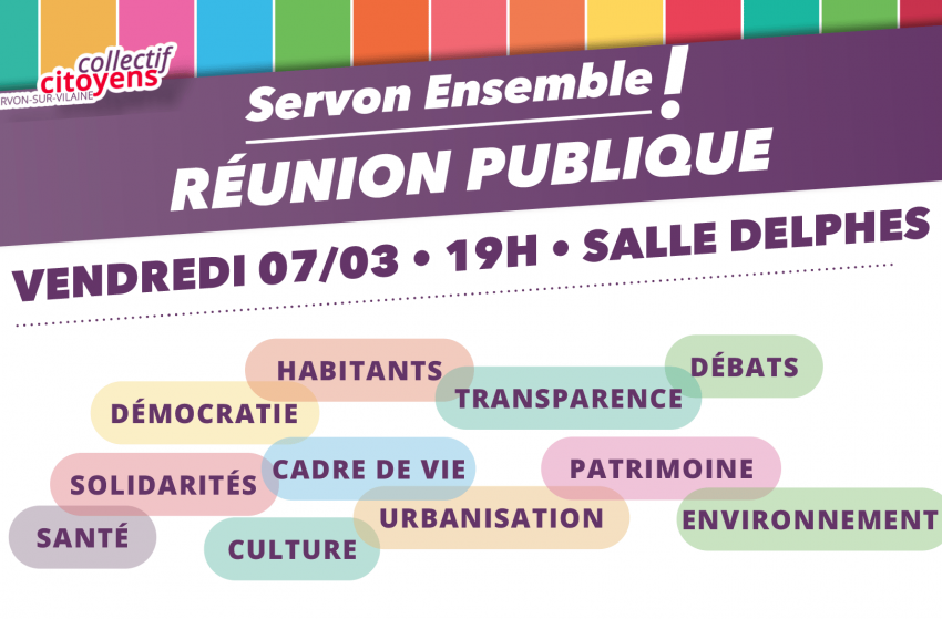 Réunion publique Vendredi 7 mars à 19h, salle Delphes